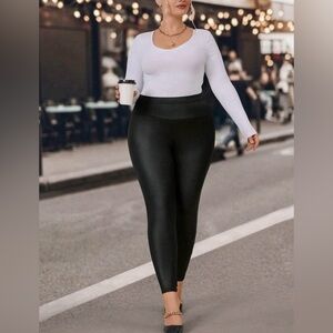 New! SHEIN Plus Black Wideband Waist Faux Leather Leggings Size 14 1XL